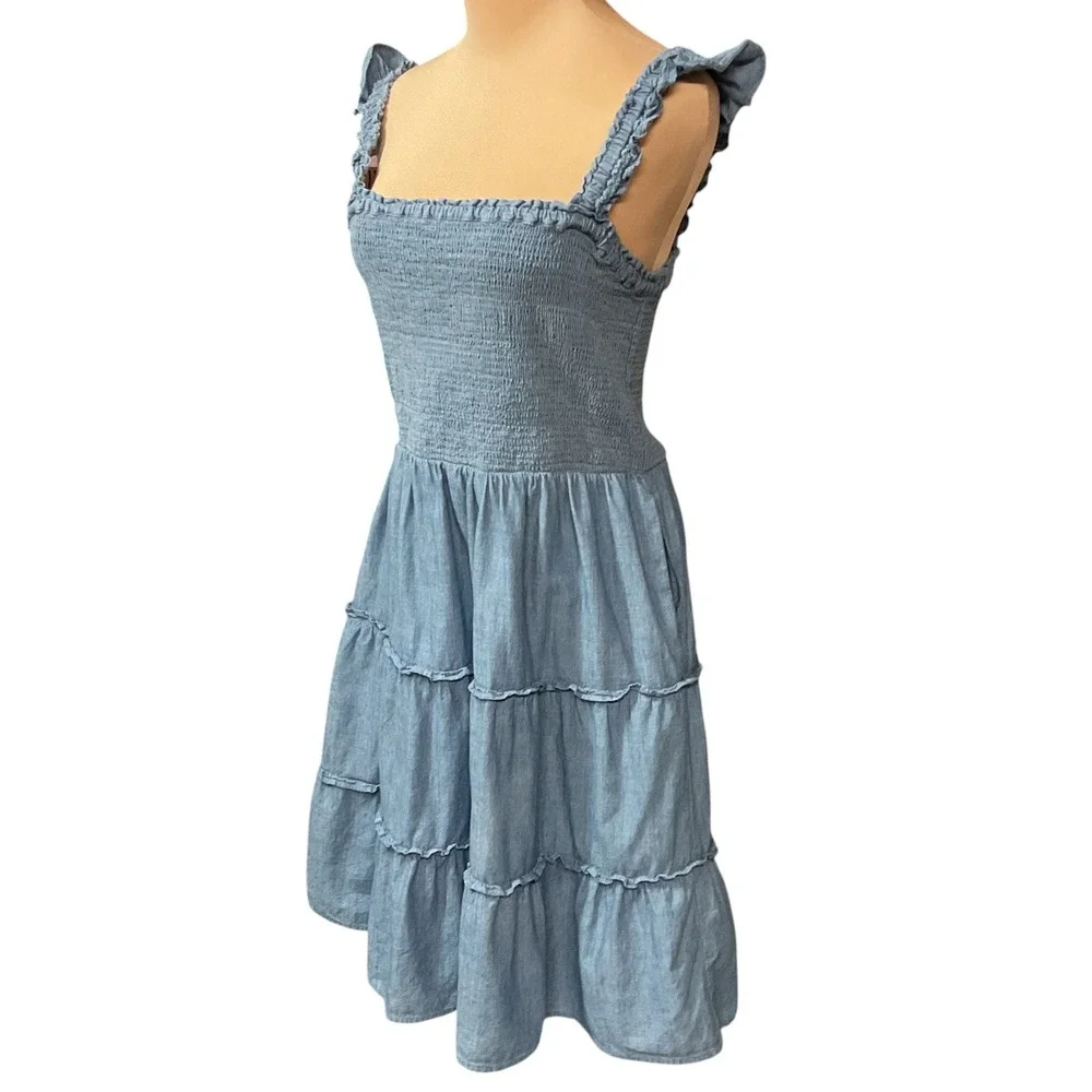 J. Crew Factory Women's Sleeveless Smocked Chambray Denim Mini Dress Size Medium